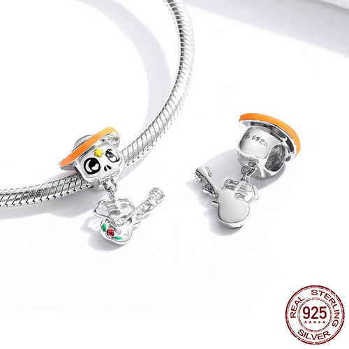 925 Silver Guitar Skull Bracelet Halloween DIY Bead