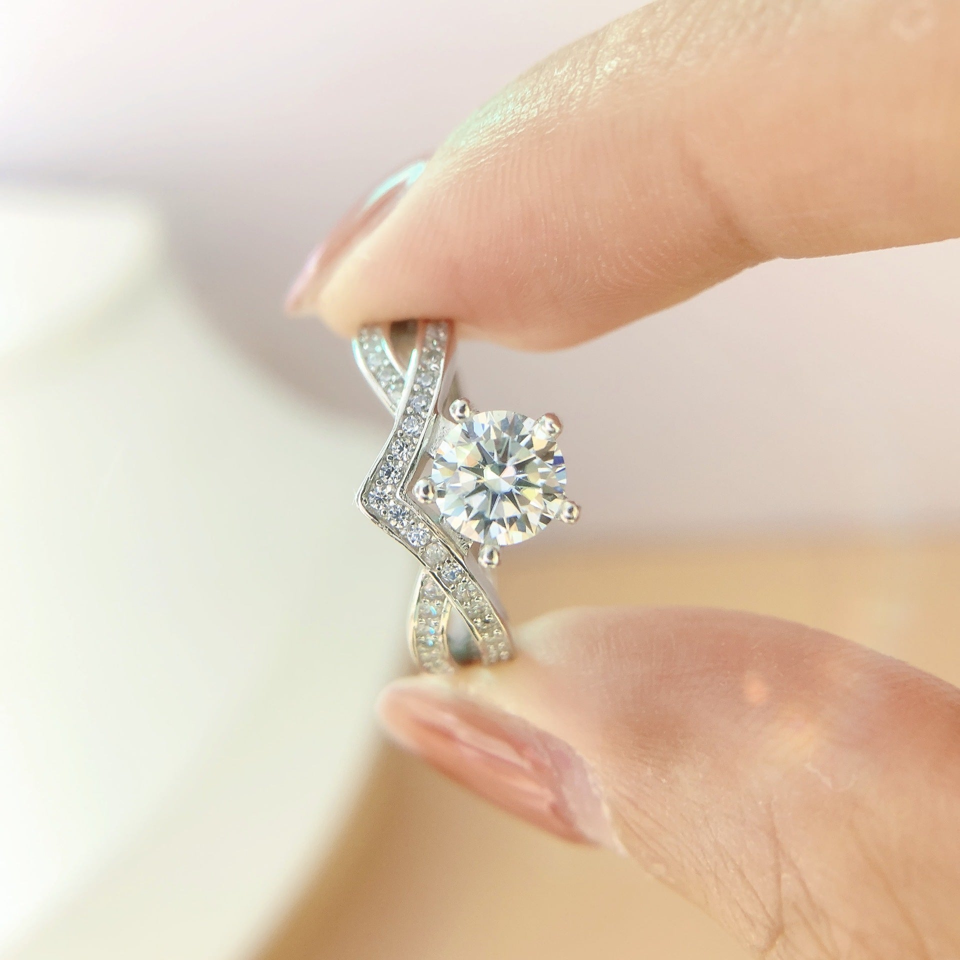S925 Sterling Silver Moissanite Cross Crown Ring