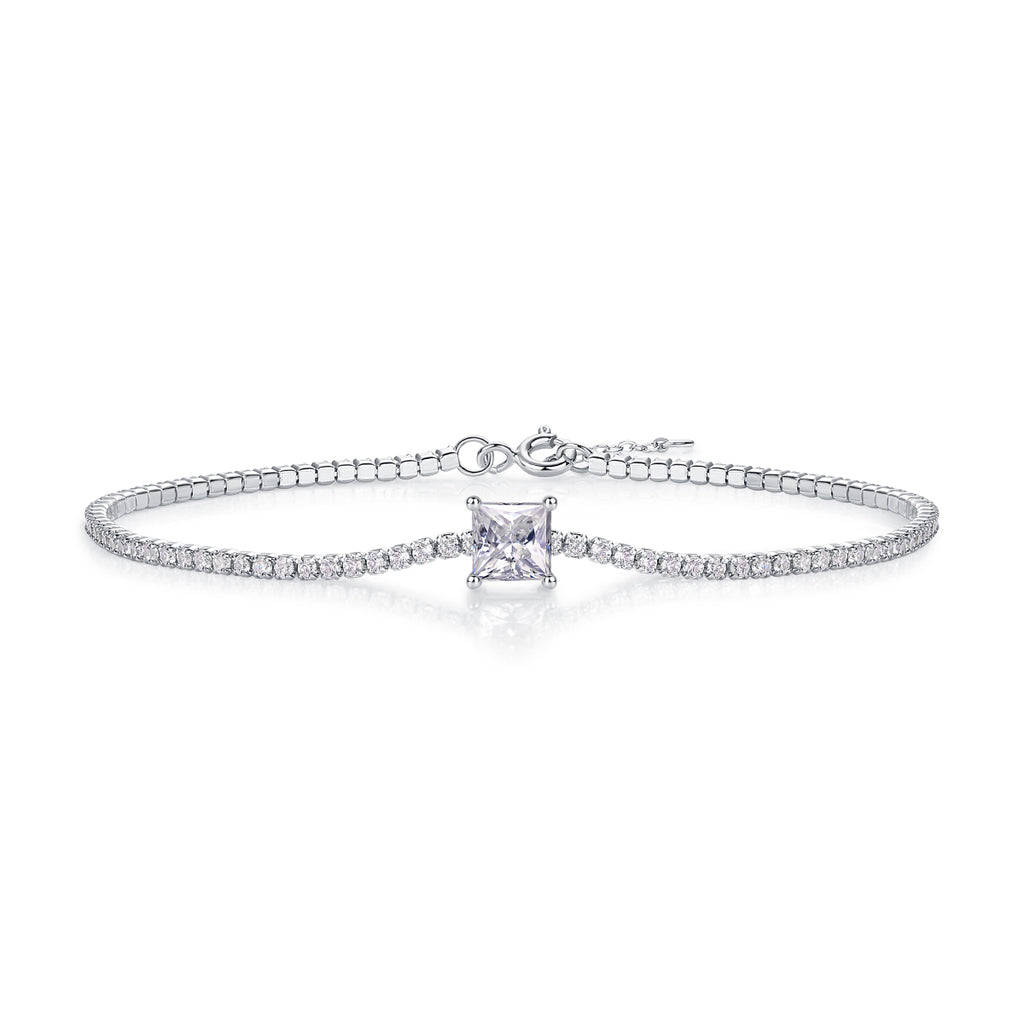 Moon Island Crushed Ice - A Fashionable And Light Luxury Jewelry Silver Bracelet And Bracelet Set With Top-quality Moissanite, S925 Silver Plated Platinum