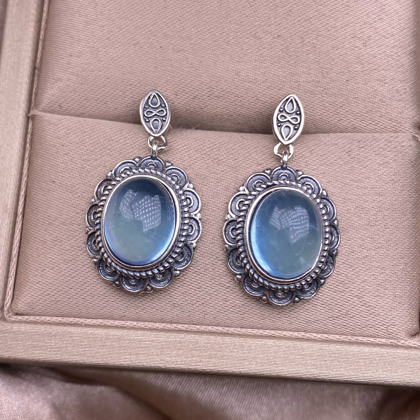 S925 Silver Inlaid Vintage Silver Jewelry Delicate Aquamarine Earrings