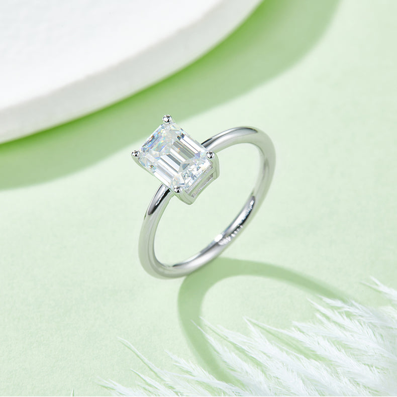 Octagonal Moissanite Set With Top-quality Moissanite Luxury And Fashionable Light Luxury Jewelry Silver Ring S925 Silver Electroplated With Platinum