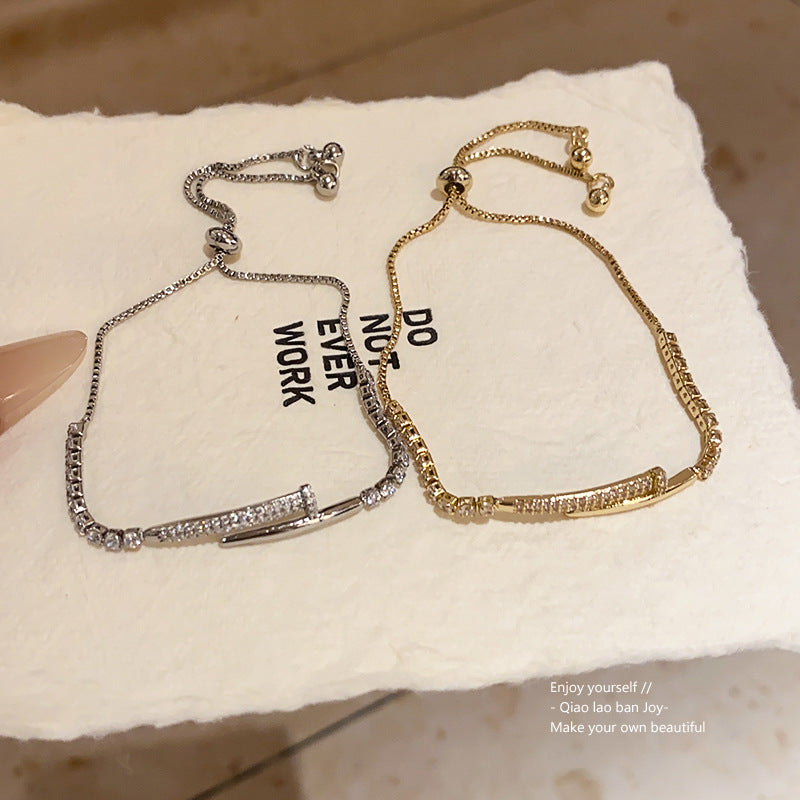 Real Gold-Plated Zircon Nail Geometric Adjustable Bracelet