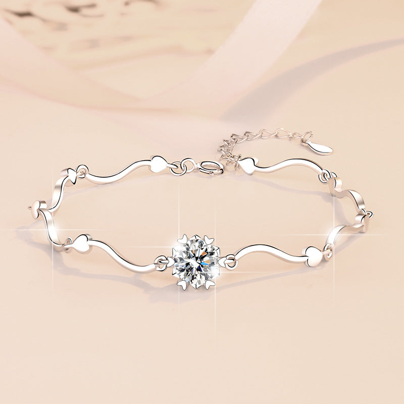 Simple Womens 1-Carat Moissanite Snowflake Bracelet In Sterling Silver