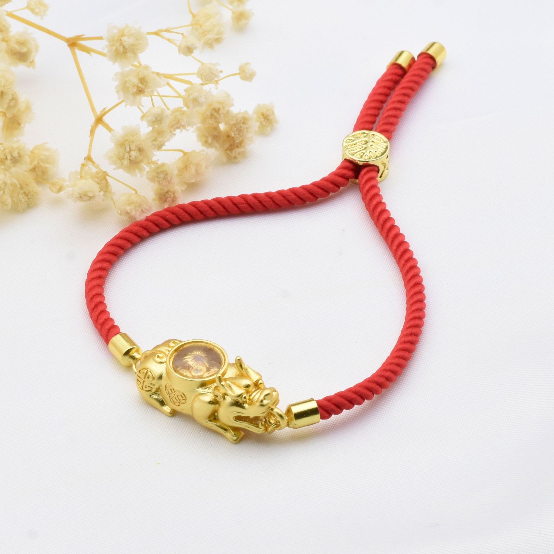 Matte Windmill Pixiu Bracelet With Braided Red Cord