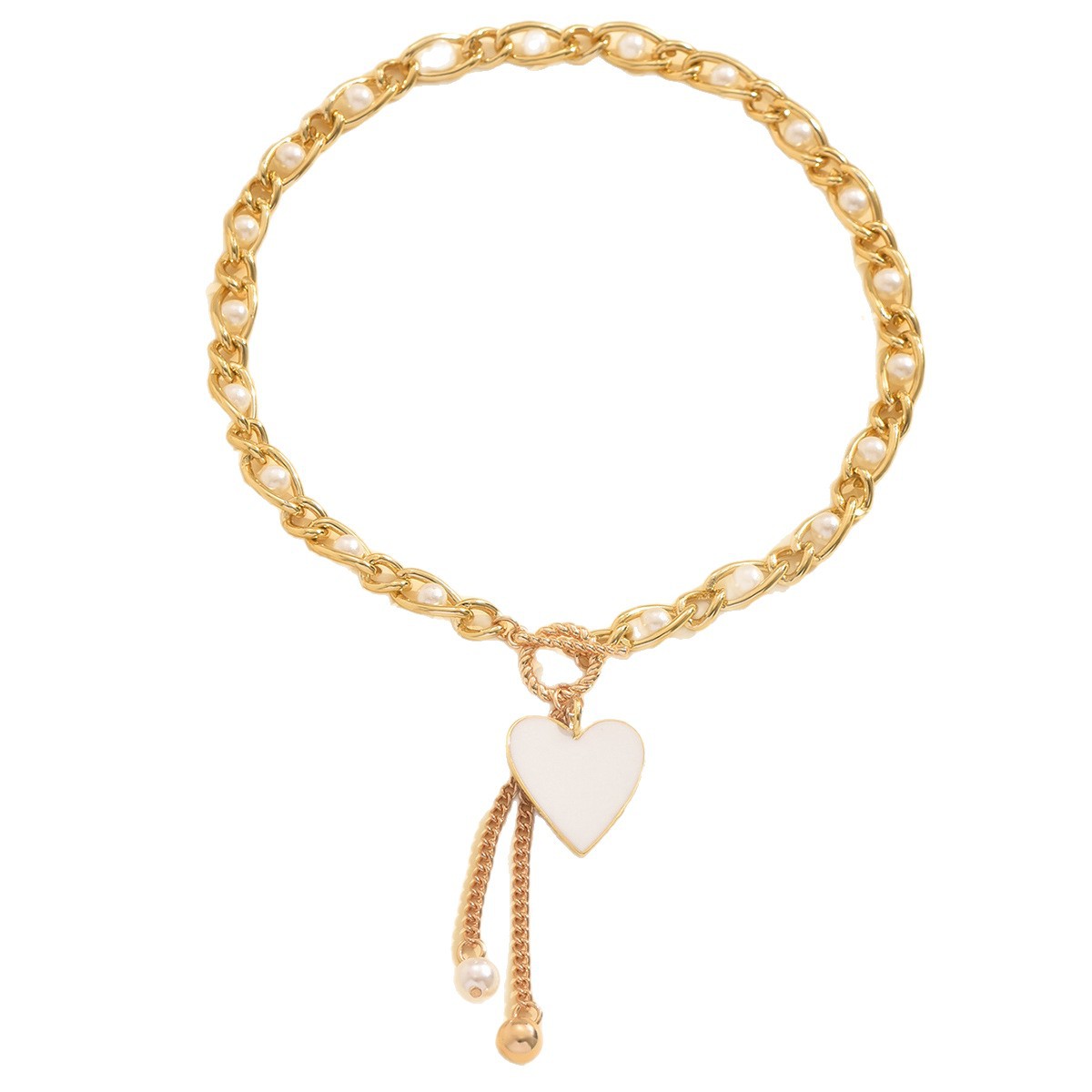 Pearl Alloy Heart-Shaped Fashion Pendant Necklace