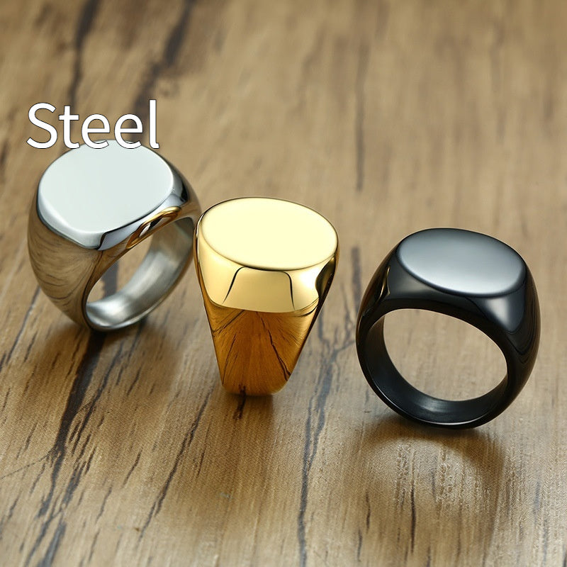 Stainless Steel Nude Round Ring Black Gold