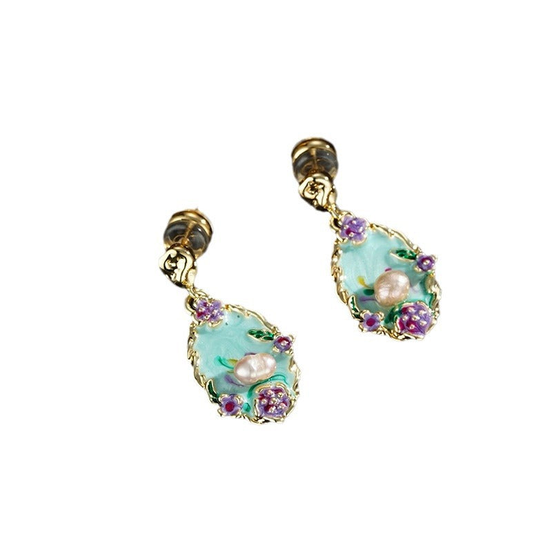 Colorful Fashion Retro Oil Painting Style New Chinese Style Earrings