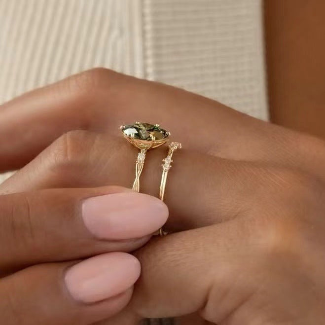 Gold-plated Ring With Emerald Inlay