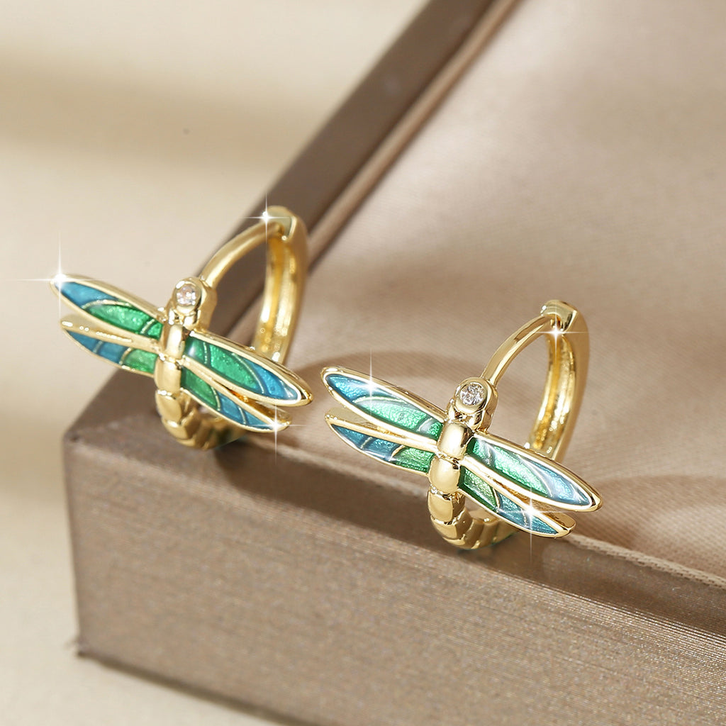 European And American-style Elegant And Fashionable Copper Dragonfly Drop Earrings