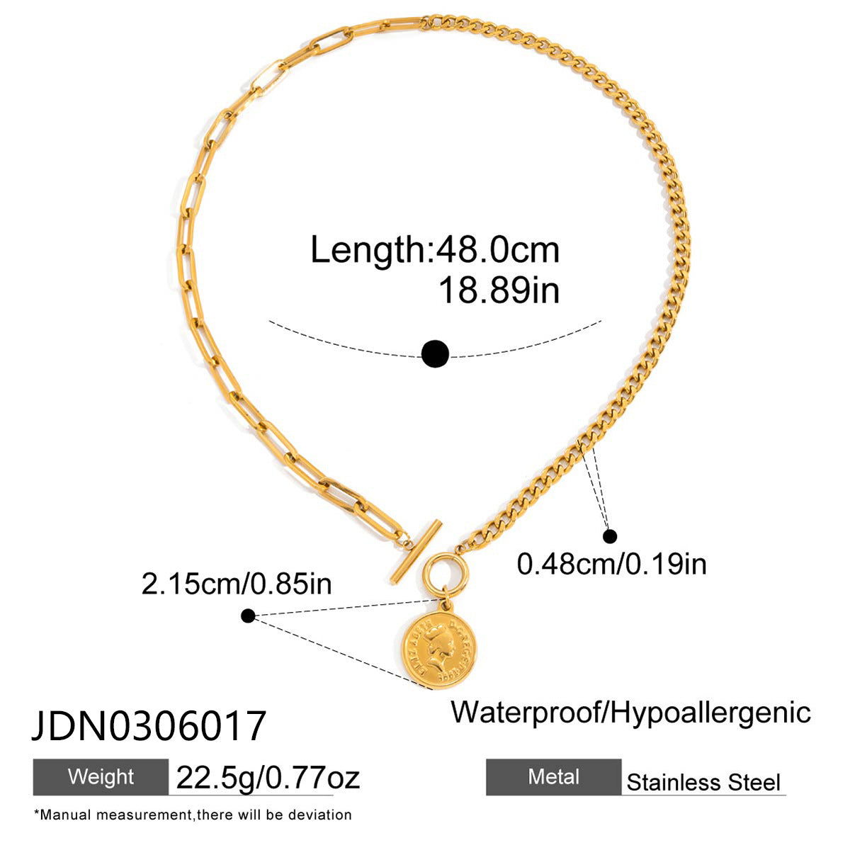 Elegant Understated Design With A Classic 18K Gold Stainless Steel Necklace