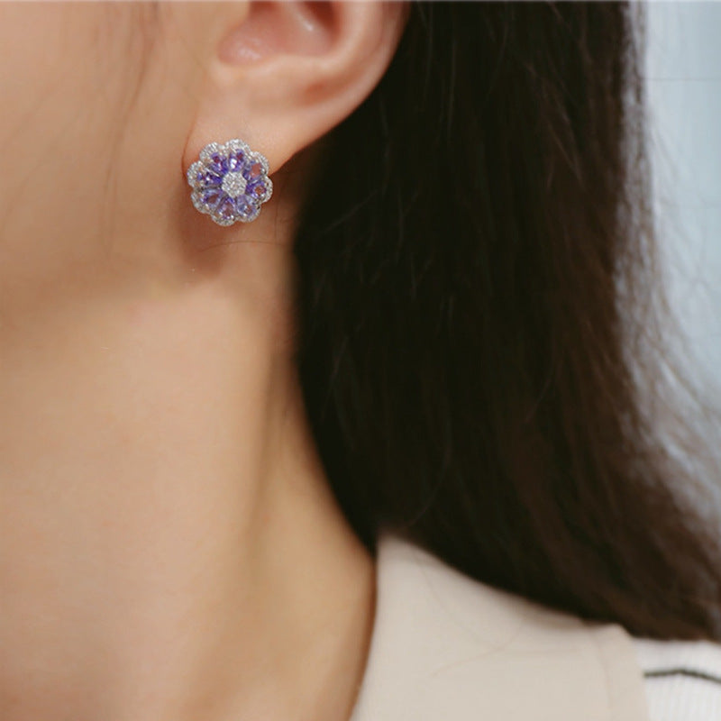 Non-fading Elegant Natural Tanzanite Sterling Silver Stud Earrings