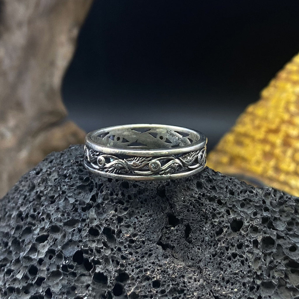 Sterling Silver Horus Eye Feather Ring