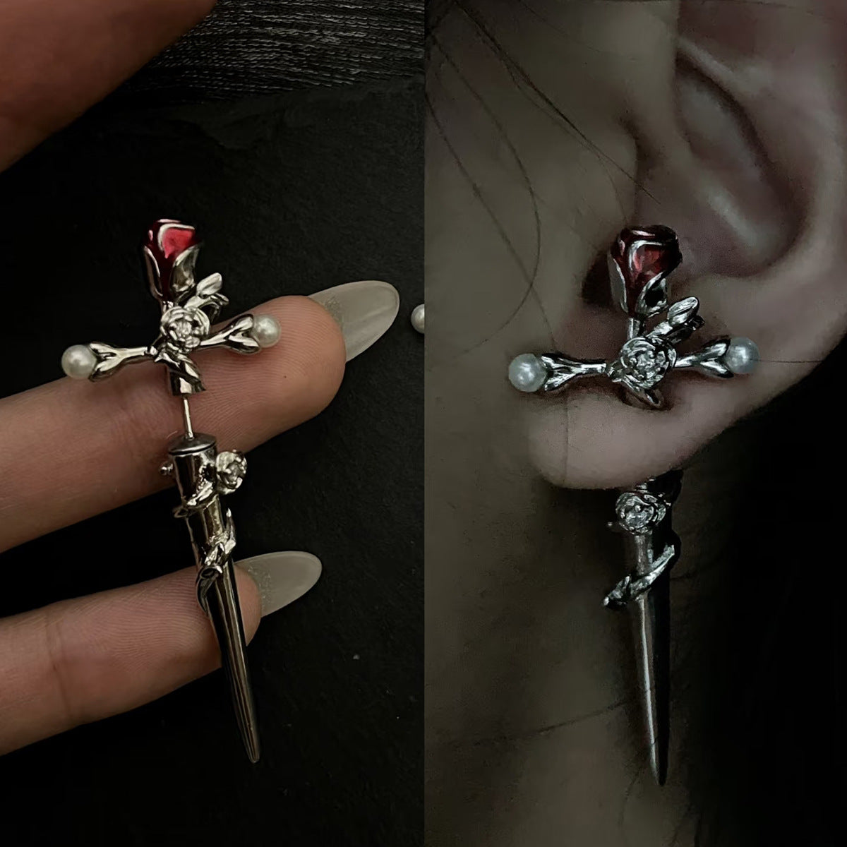 Pierced Flower Pearl Earrings In A Niche Sweet Yet Edgy Style