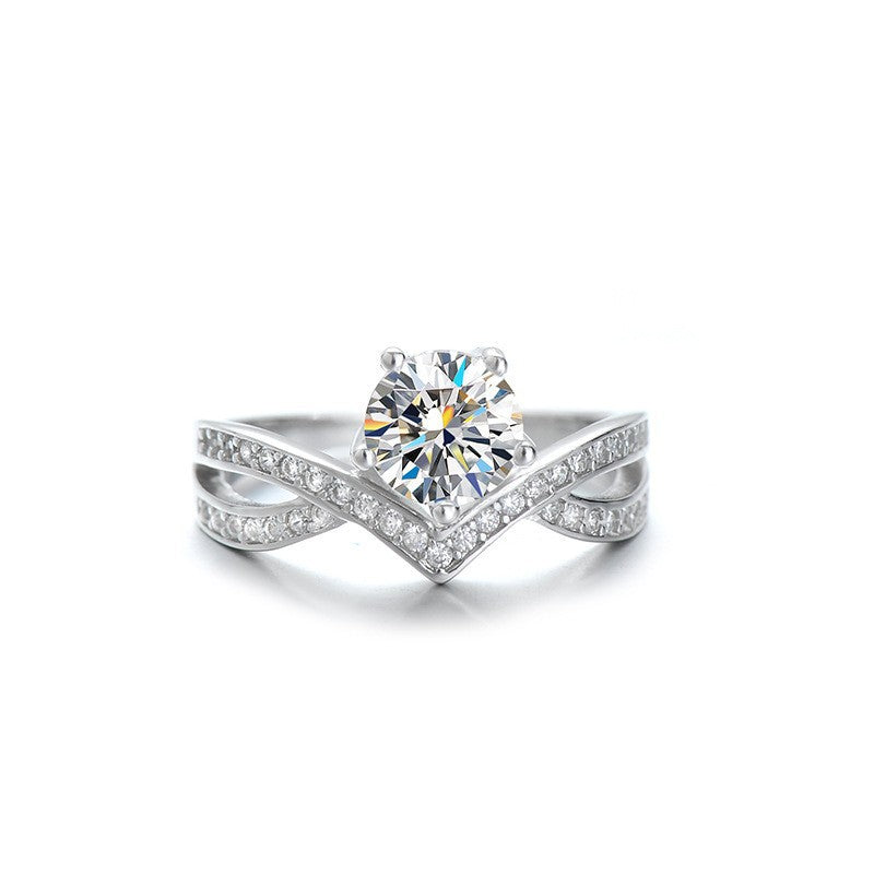 S925 Sterling Silver Moissanite Cross Crown Ring