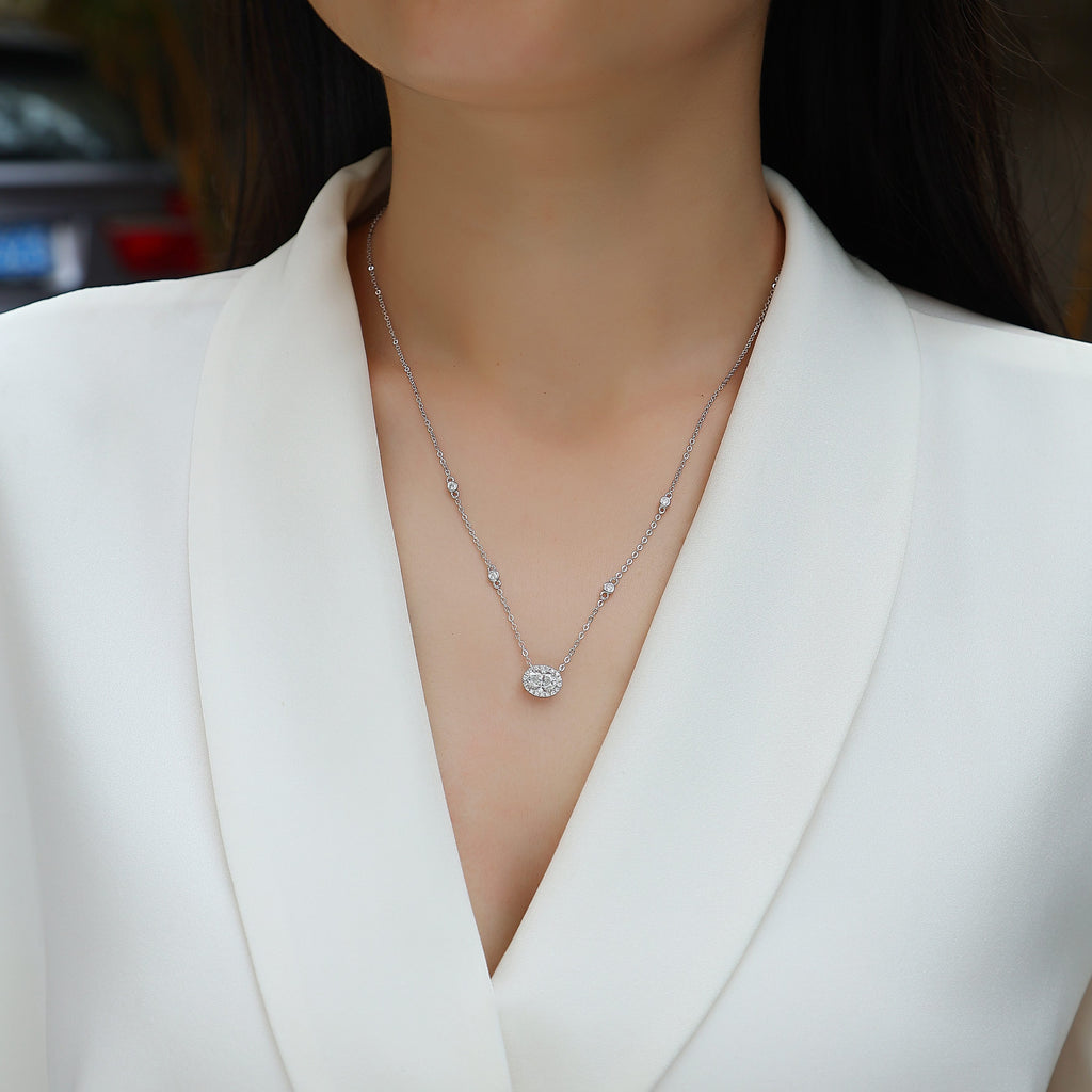 White Summer Night - A Fashionable And Light Luxury Jewelry Pendant Necklace Set With Top-quality Moissanite, S925 Silver Plated Platinum