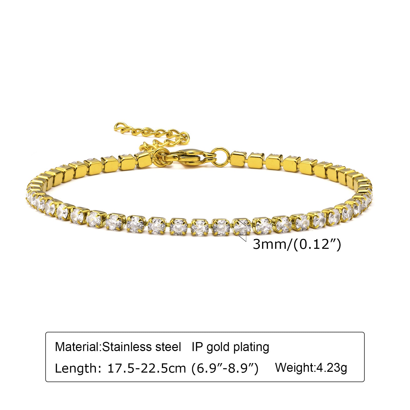 Stainless Steel Zirconia Chain Tennis Bracelet