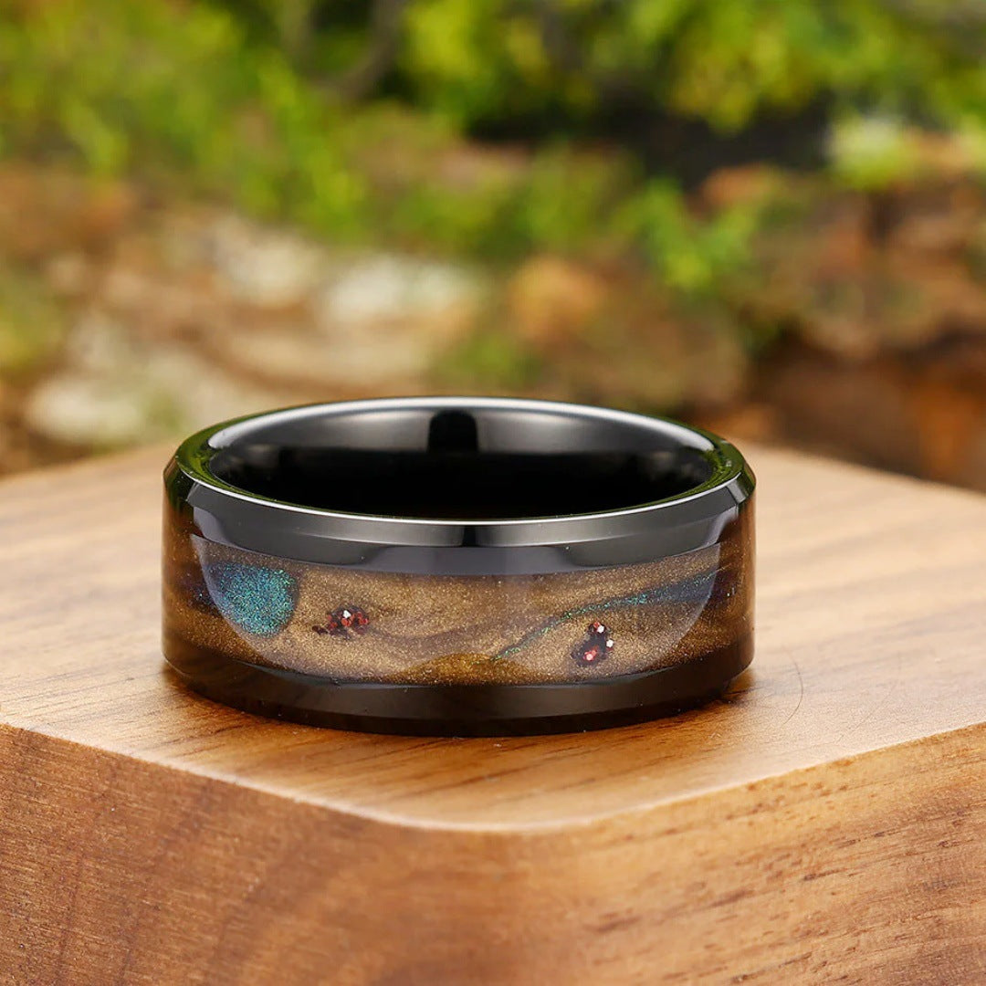8mm Fashionable Quicksand Black Versatile Ring For Men