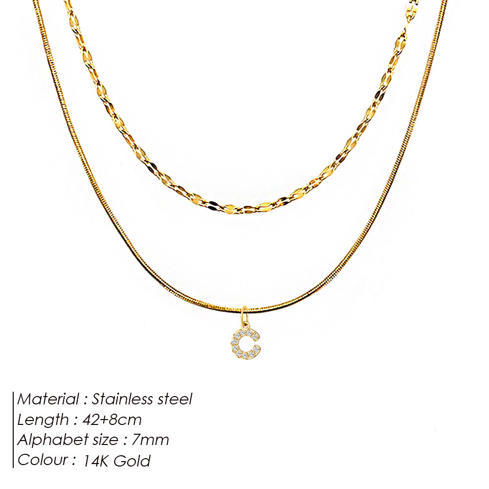 Stainless Steel Gold-plated Necklace With Fully Diamond-encrusted Letters
