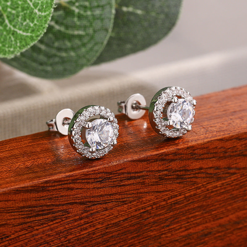 Womens Round 1-Carat Zircon Stud Earrings