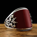 Handcrafted Red Baked-paint Relief-pattern Ring