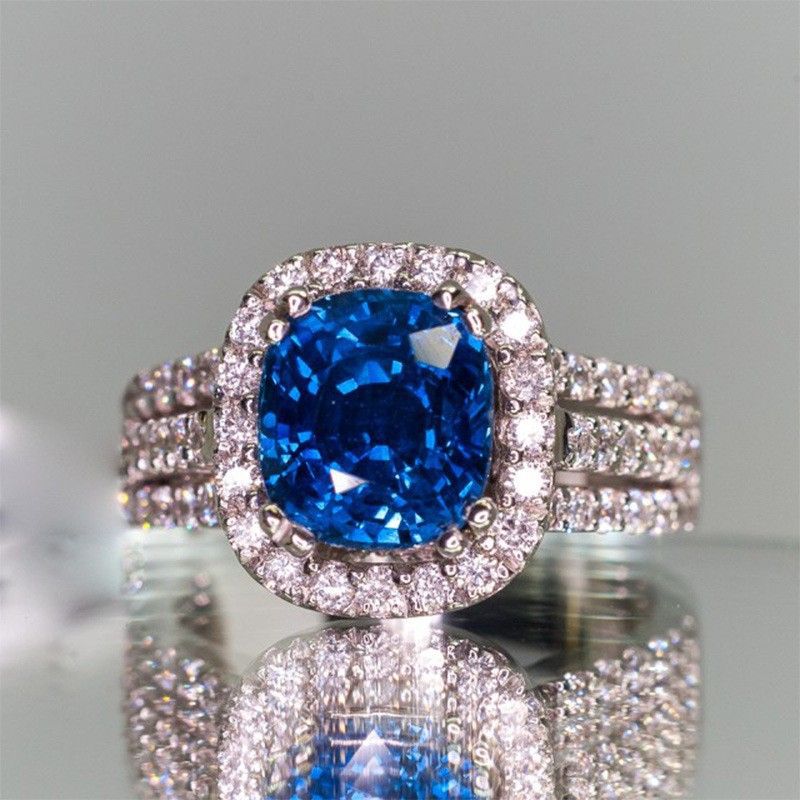 Luxury Womens Ring With Copper Inlay And Blue Zircon