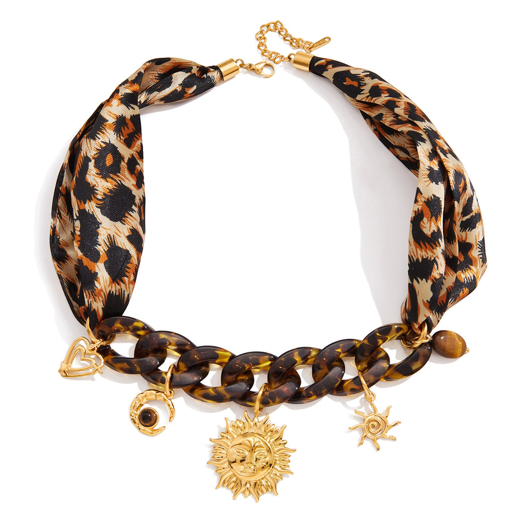 Womens Stainless Steel Lace-Up Silk Scarf Necklace