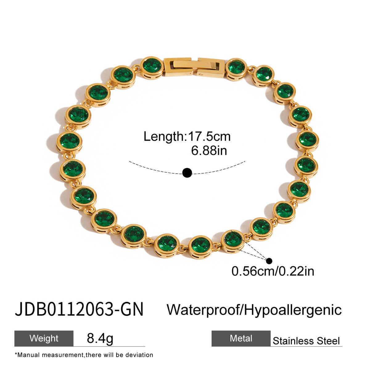Champagne Gold Light-Luxury Jewelry Green Heart Bracelet