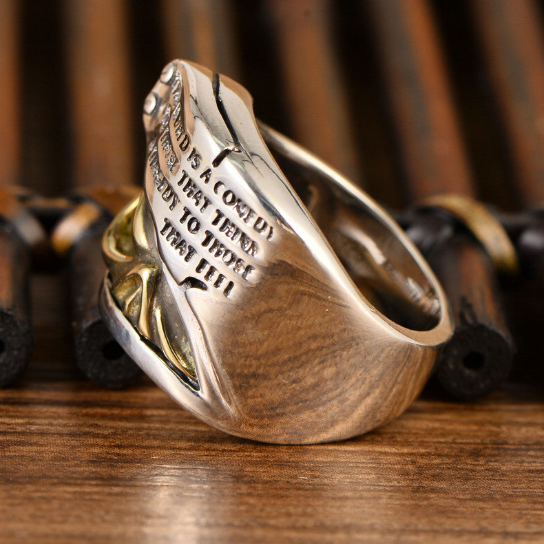 S925 Black Silver Retro Men's Ring