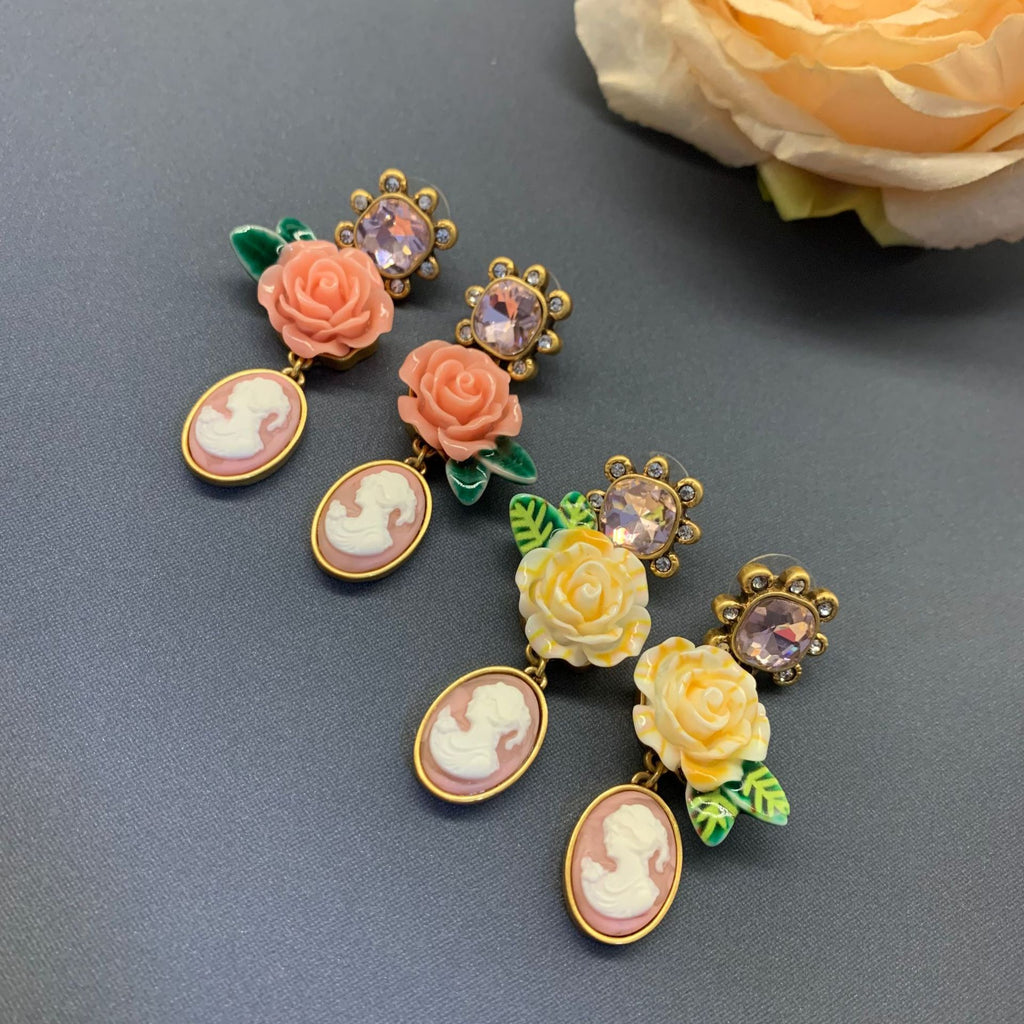 French Court Style Three-dimensional Camellia Earrings