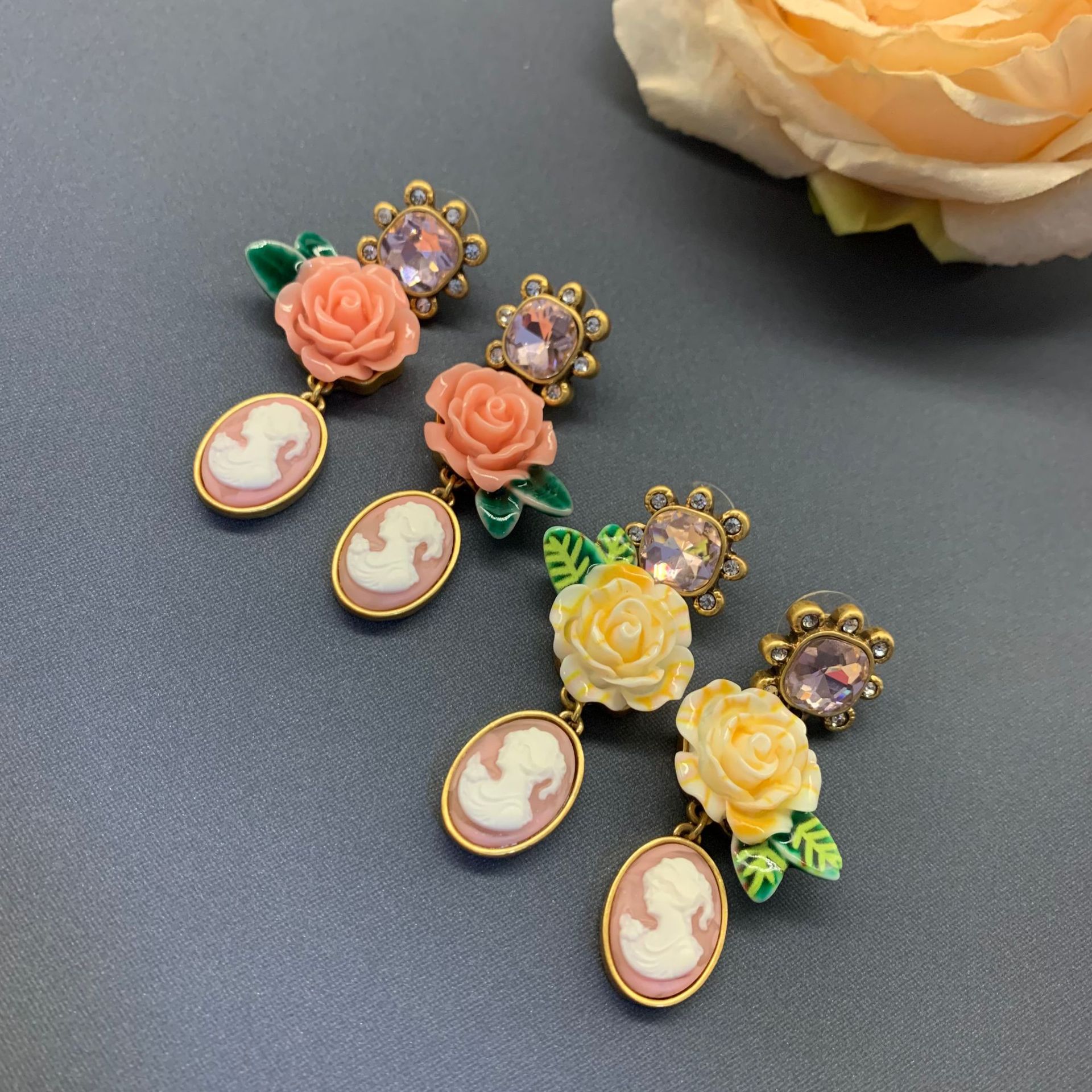 French Court Style Three-dimensional Camellia Earrings