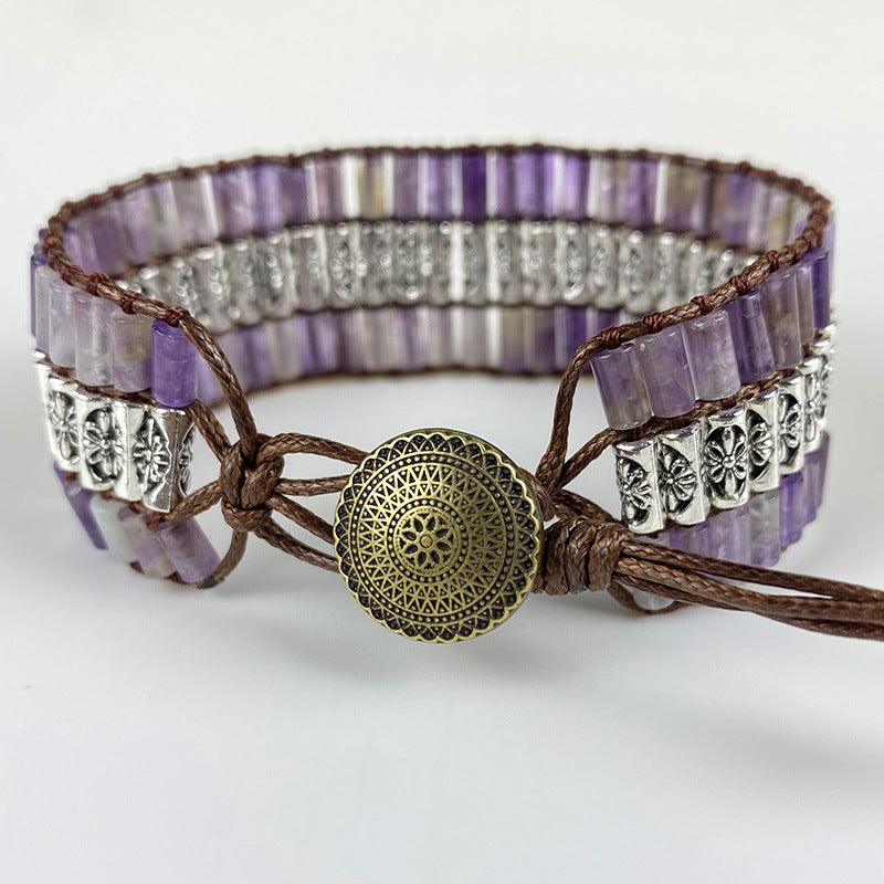 Retro Amethyst Cylindrical Braided Bracelet From Europe And The US