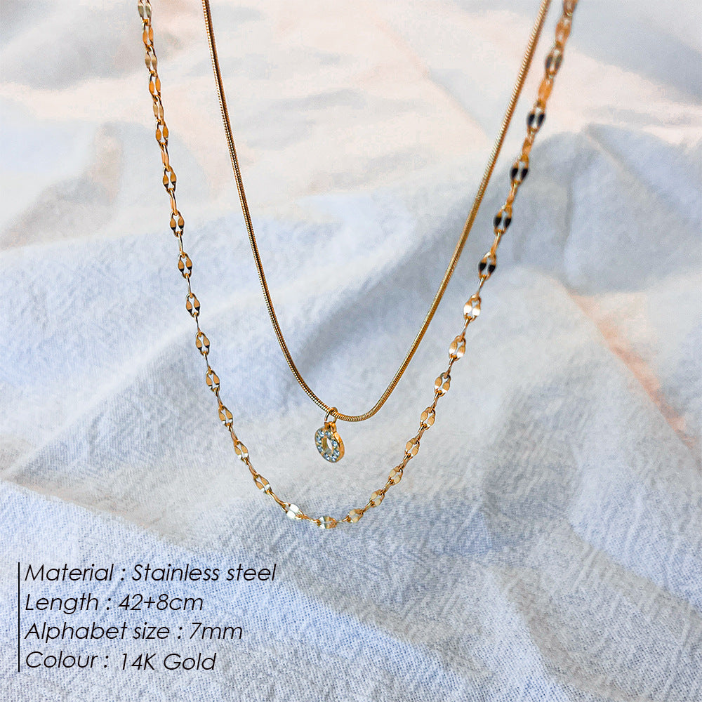 Stainless Steel Gold-plated Necklace With Fully Diamond-encrusted Letters