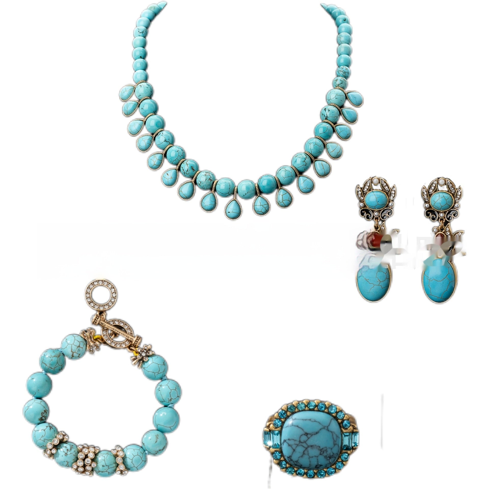 European And American Retro Turquoise Jewelry Set