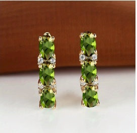 Womens French-Style Light-Luxury Gold Three-Row Oval Diamond Earrings