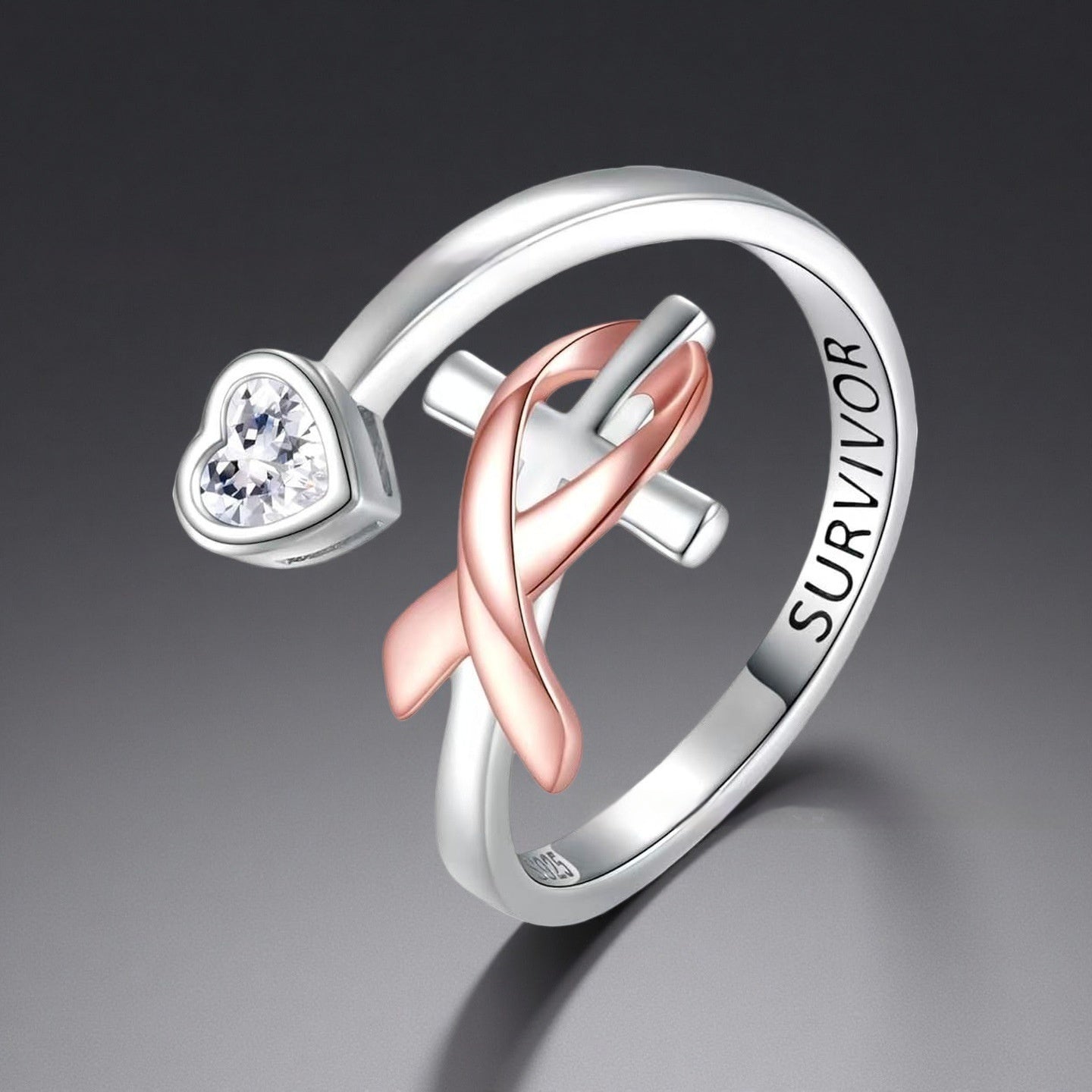 Sterling Silver Heart Shaped Zircon Fashionable Light Luxury Ring