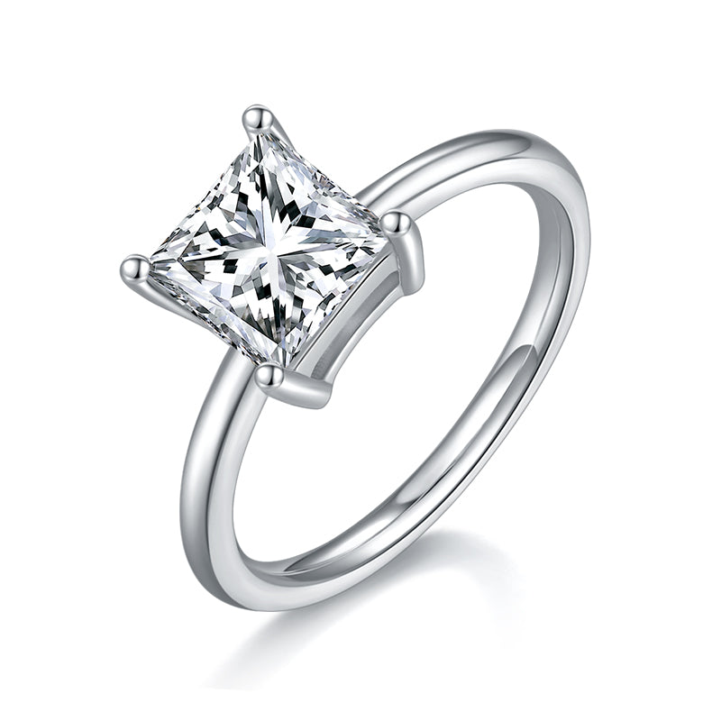Square Moissanite Set With Top-quality Moissanite Luxury And Fashionable Light Luxury Jewelry Silver Ring S925 Silver Electroplated With Platinum