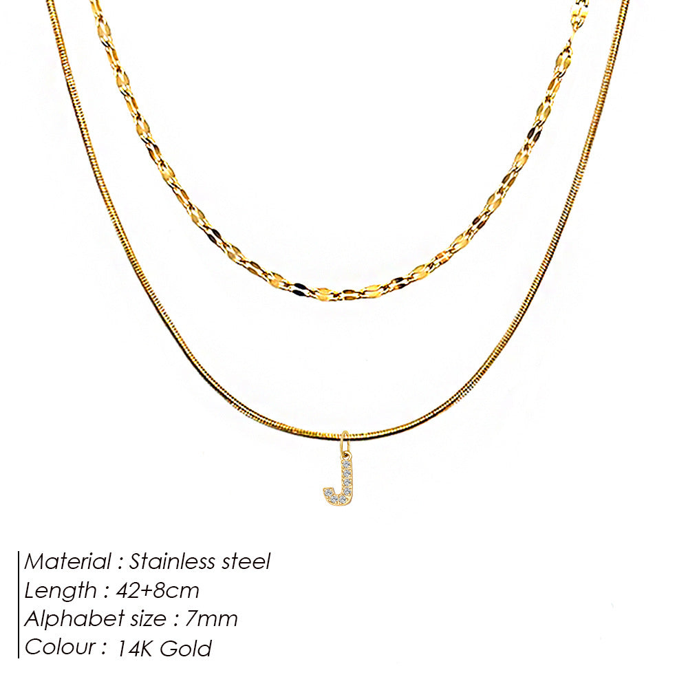 Stainless Steel Gold-plated Necklace With Fully Diamond-encrusted Letters