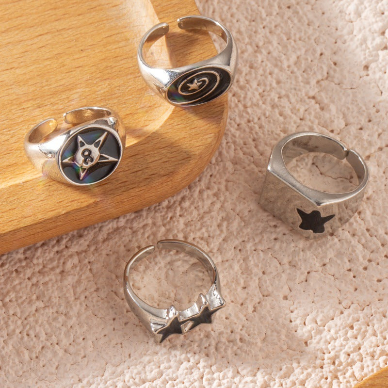 Mens Ring With A Five-pointed Star Hip-hop Style Multi-joint Design