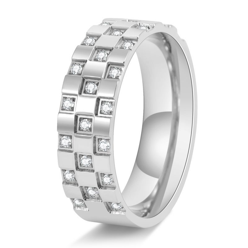 Neutral-style Titanium Steel Ring With A Checkered Zircon Inlay