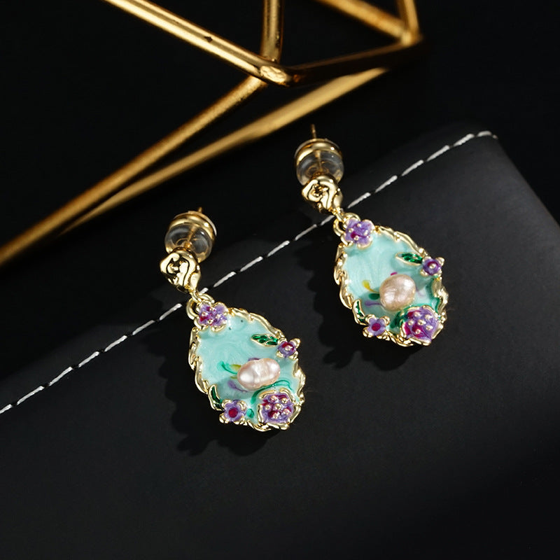 Colorful Fashion Retro Oil Painting Style New Chinese Style Earrings