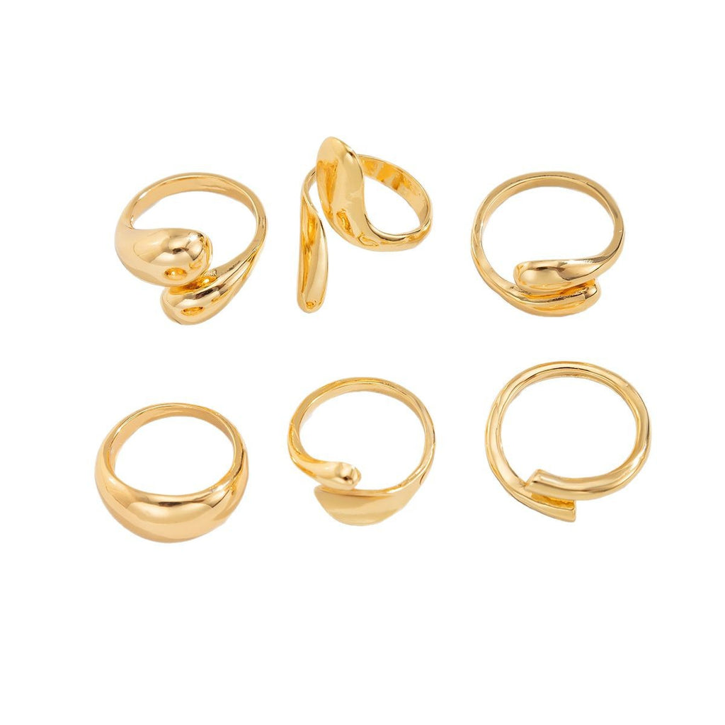 Geometric Vintage Irregular Alloy Ring Set With Unique-Shaped Pearls