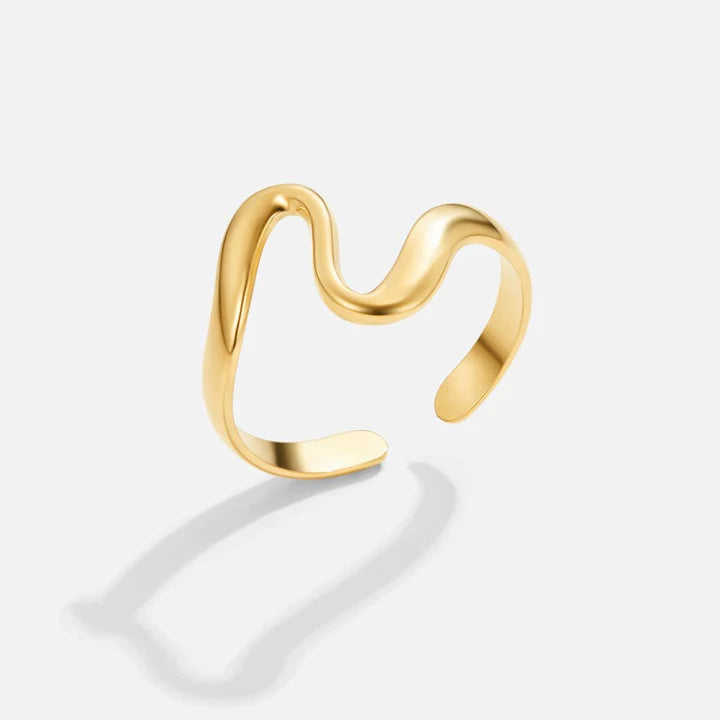 Fashionable Design Serpentine Irregular Ring With Curved Geometric Openwork For Women