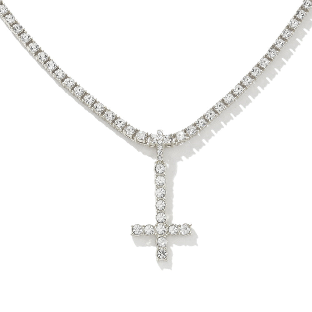 Fully Diamond Encrusted Inverted Cross Pendant