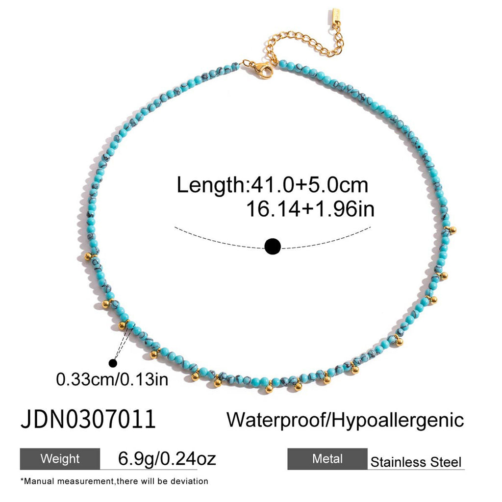 European And American Blue Turquoise Stainless Steel Necklace Set