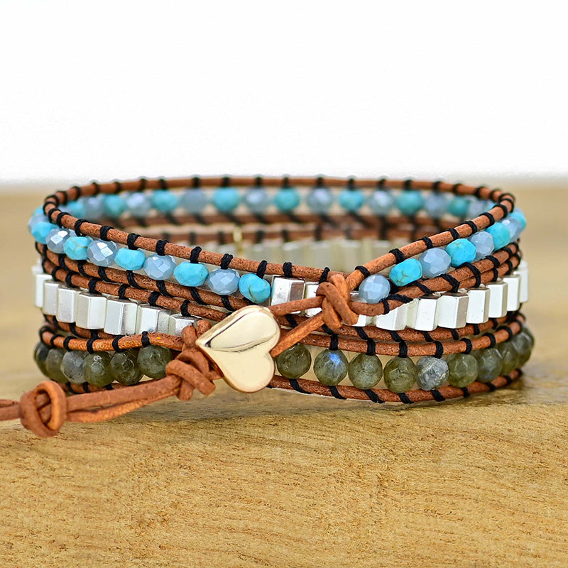 Natural Stone And Cowhide Braided Bracelet