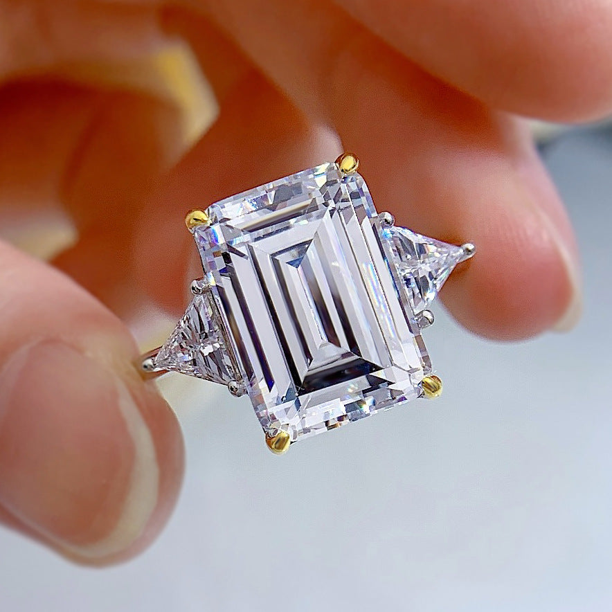 Square Sugar Cube Ring With Simulated Diamonds For Women