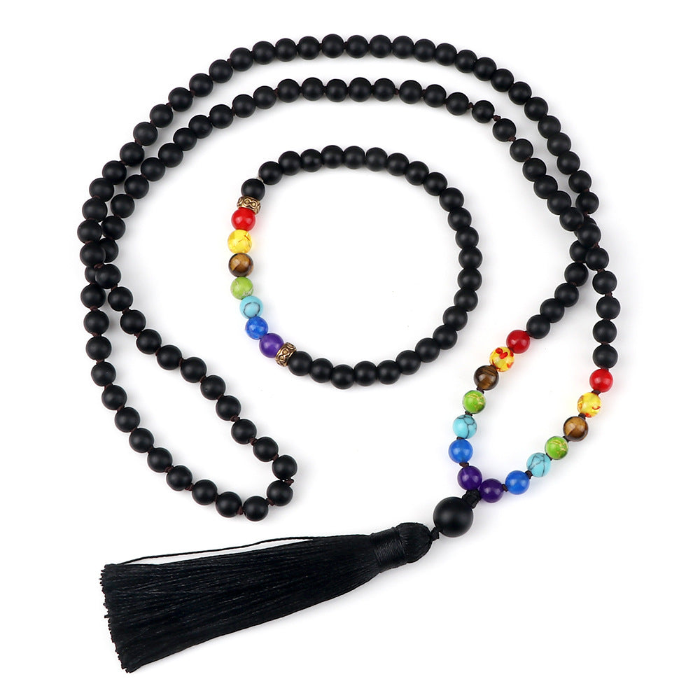 Knotted Tassel Necklace With Alloy Pendant And Hand Cord