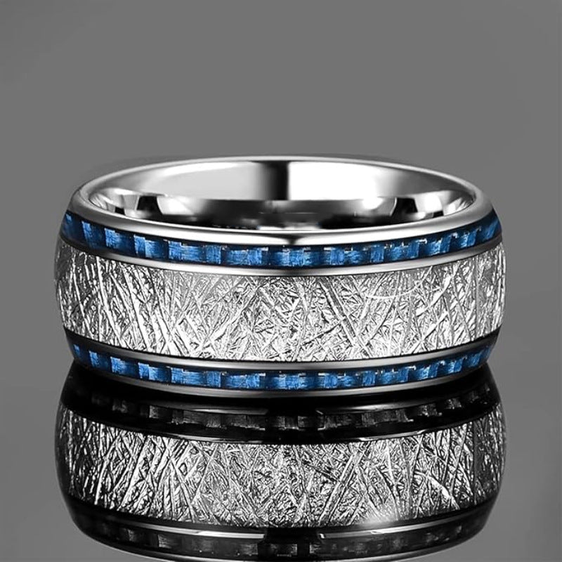 Blue Carbon Fiber Inlaid Wedding Ring