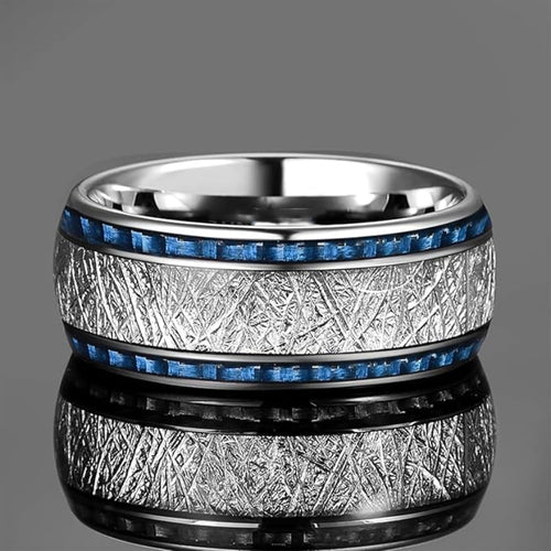 Blue Carbon Fiber Inlaid Wedding Ring