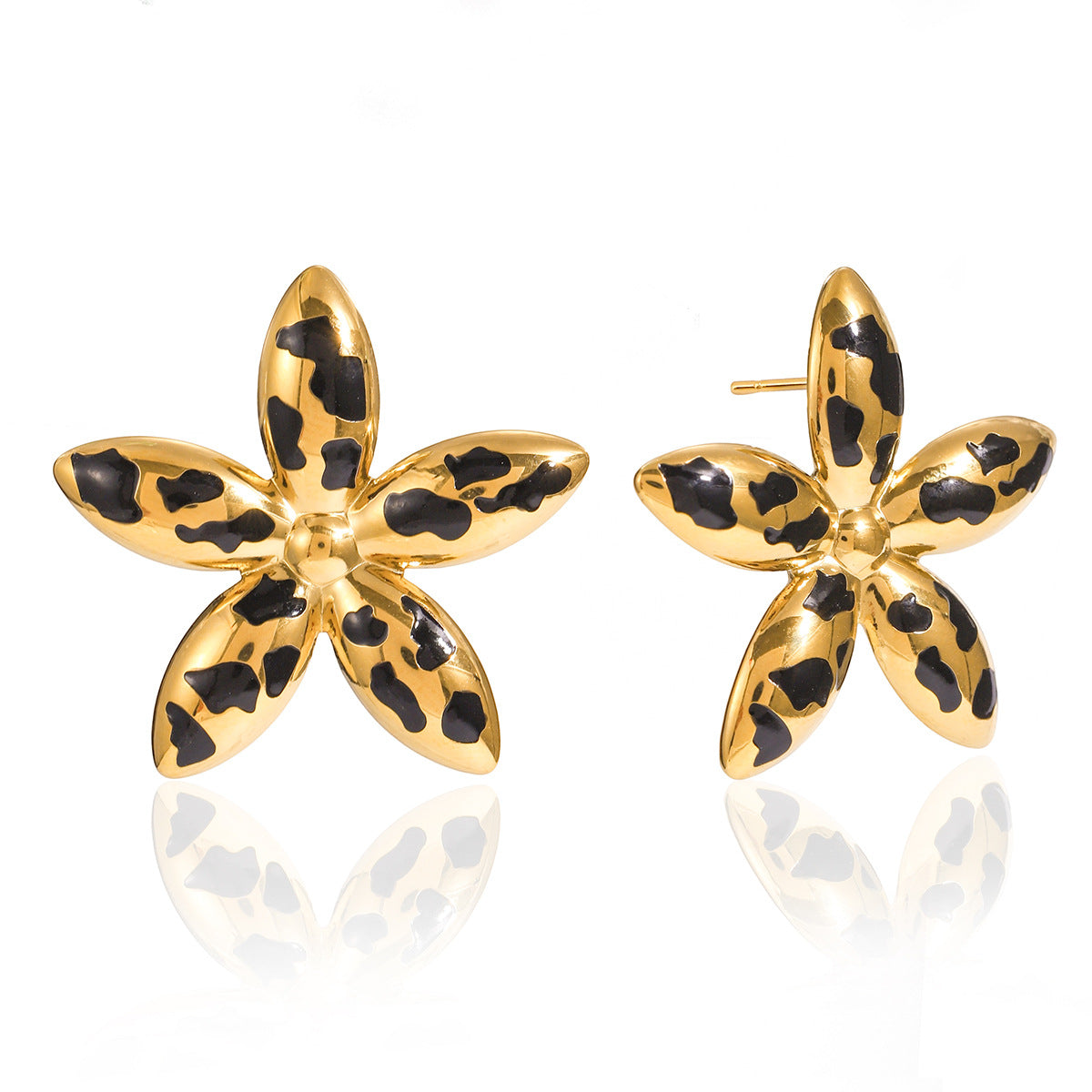 Leopard-Print Floral Statement Earrings In Dripping Oil Style Made Of Stainless Steel